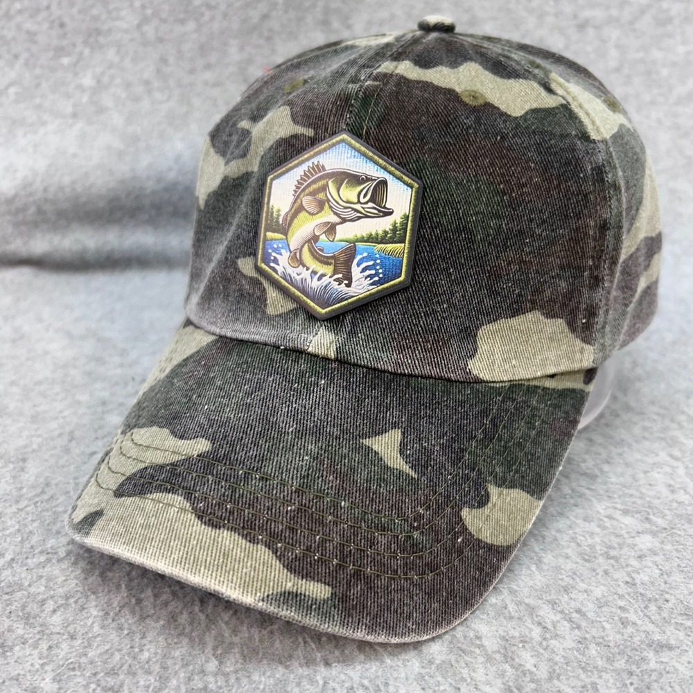 Bass Fish Patch Mens Camo Unbranded Baseball Hat Adjustable Hunting Fishing OSFM
